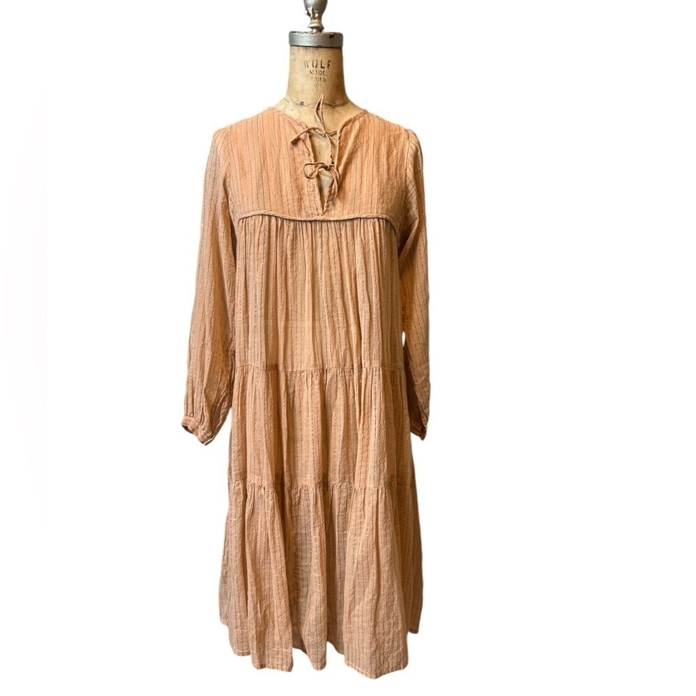 Matta 100% cotton blush peach metallic stripe Midi dress lightweight size small